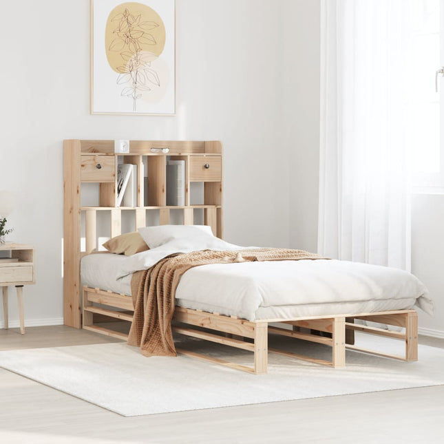 Bed met boekenkast zonder matras massief grenenhout 75x190 cm