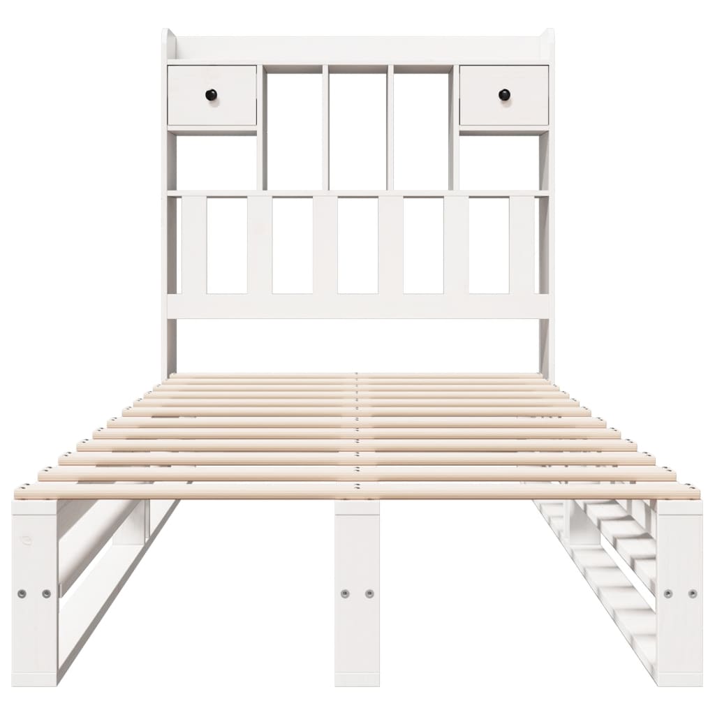 Bed met boekenkast zonder matras grenenhout wit 75x190 cm