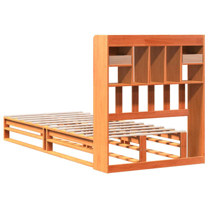 Bed met boekenkast zonder matras grenenhout wasbruin 75x190 cm