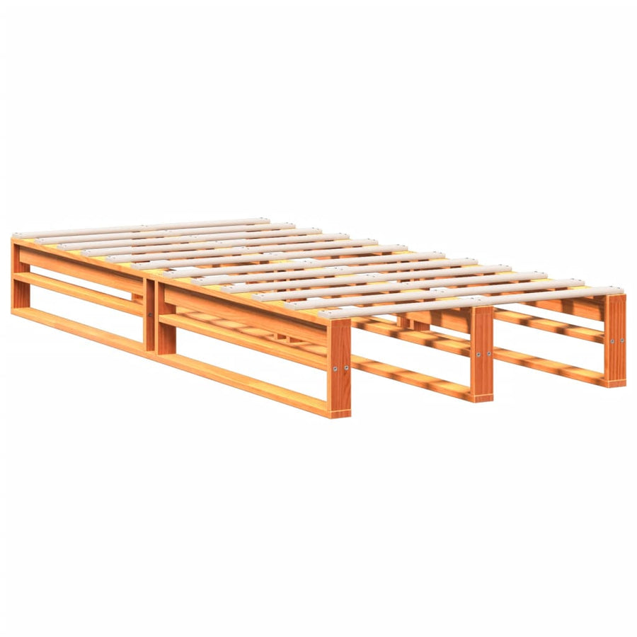Bed met boekenkast zonder matras grenenhout wasbruin 75x190 cm