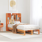 Bed 75x190 cm grenenhout wasbruin met boekenkast