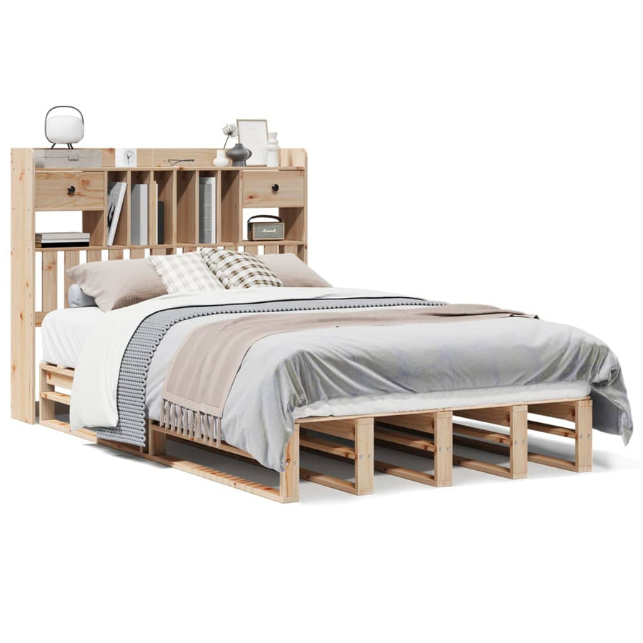 Bed met boekenkast zonder matras massief grenenhout 135x190 cm