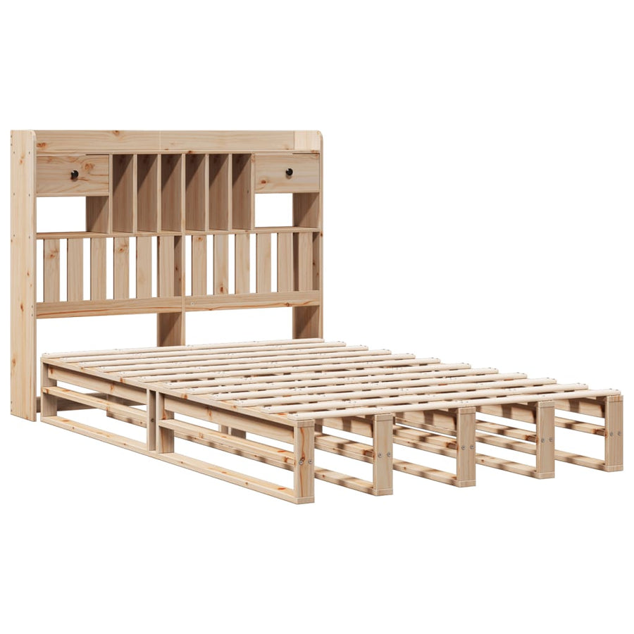 Bed met boekenkast zonder matras massief grenenhout 135x190 cm