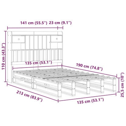 Bed met boekenkast zonder matras massief grenenhout 135x190 cm