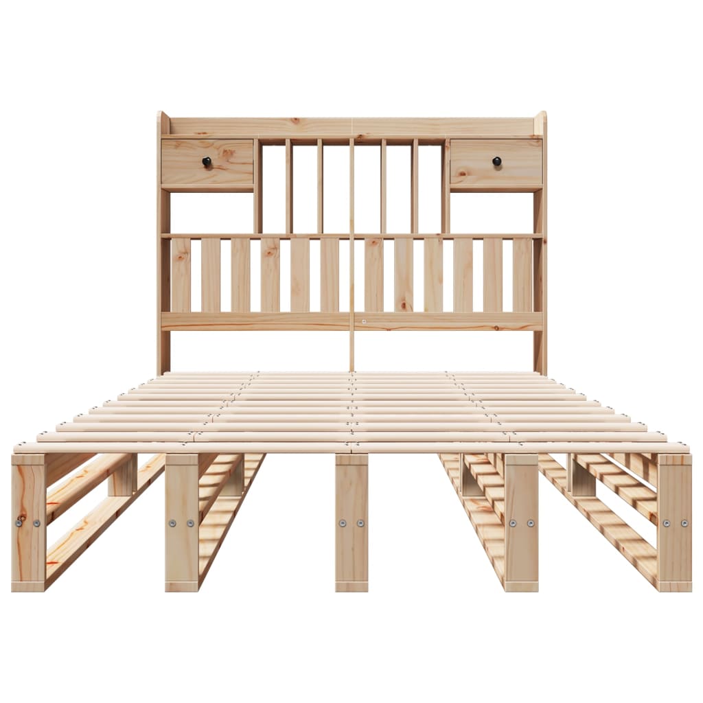 Bed met boekenkast zonder matras massief grenenhout 135x190 cm