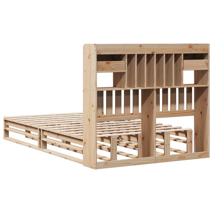 Bed met boekenkast zonder matras massief grenenhout 135x190 cm