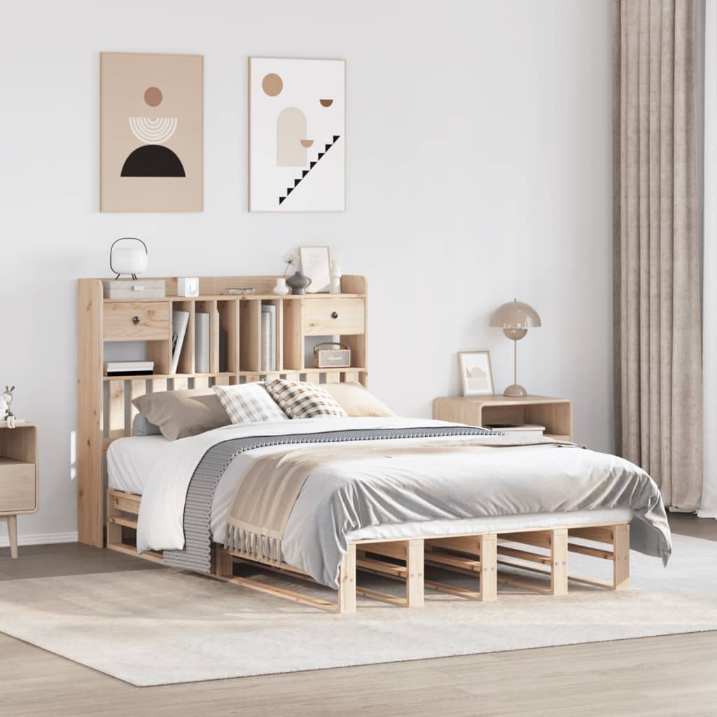 Bed met boekenkast zonder matras massief grenenhout 135x190 cm