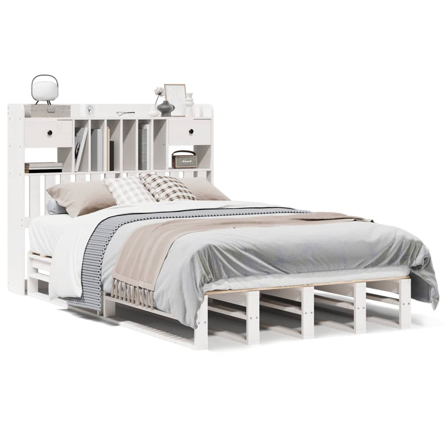 Bed met boekenkast zonder matras grenenhout wit 135x190 cm