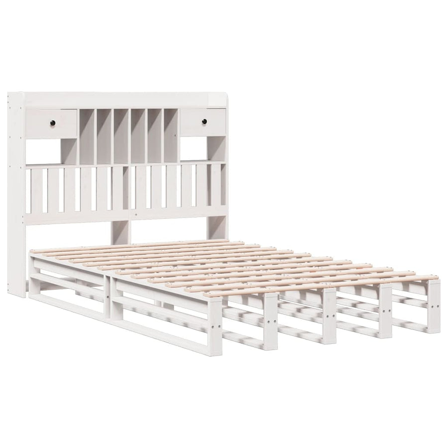 Bed met boekenkast zonder matras grenenhout wit 135x190 cm
