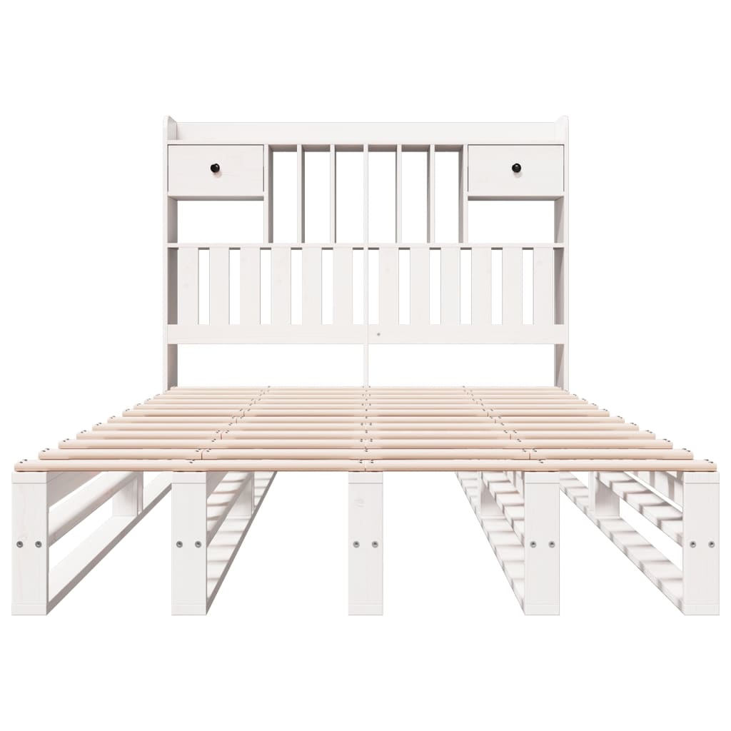 Bed met boekenkast zonder matras grenenhout wit 135x190 cm