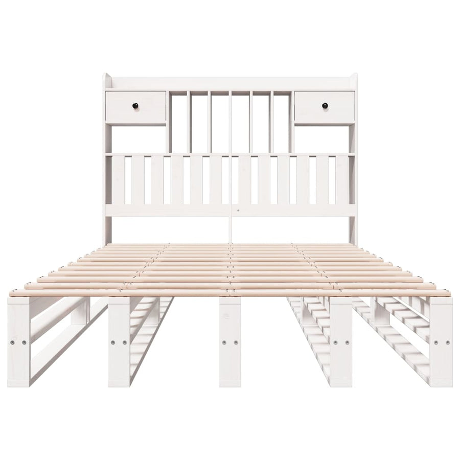 Bed met boekenkast zonder matras grenenhout wit 135x190 cm