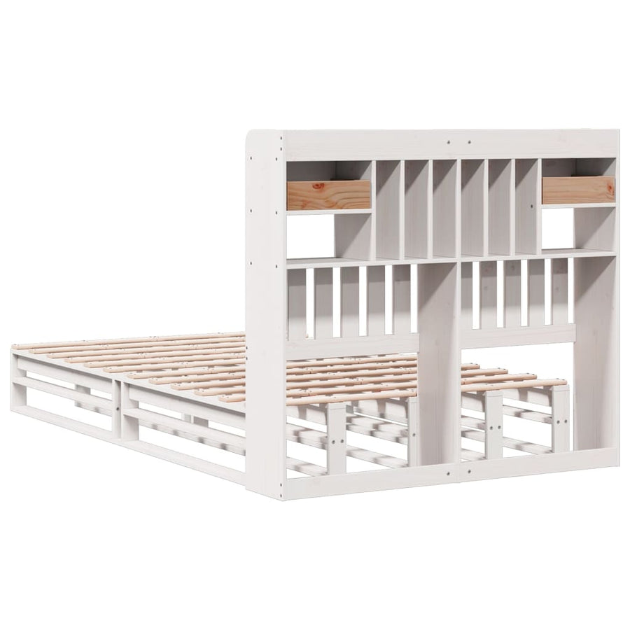 Bed met boekenkast zonder matras grenenhout wit 135x190 cm