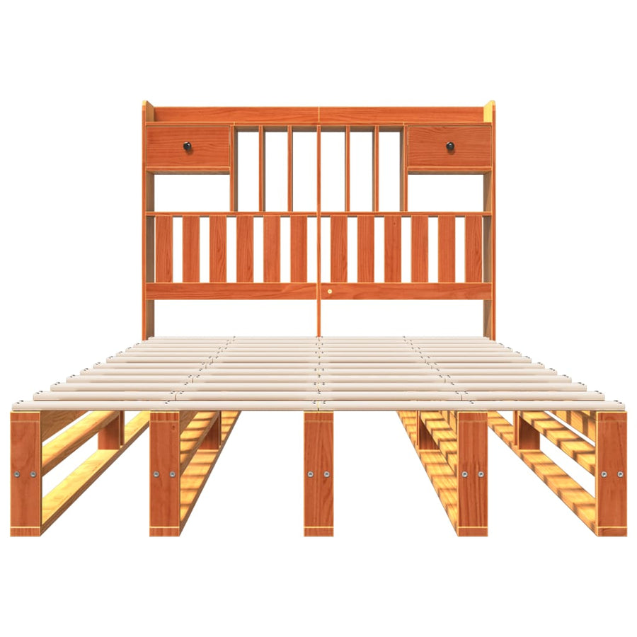 Bed met boekenkast zonder matras grenenhout wasbruin 135x190 cm