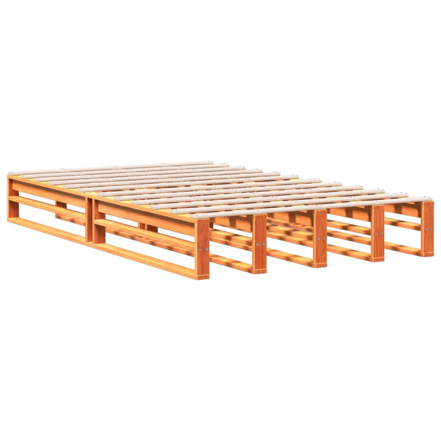 Bed met boekenkast zonder matras grenenhout wasbruin 135x190 cm