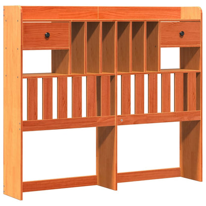 Bed met boekenkast zonder matras grenenhout wasbruin 135x190 cm