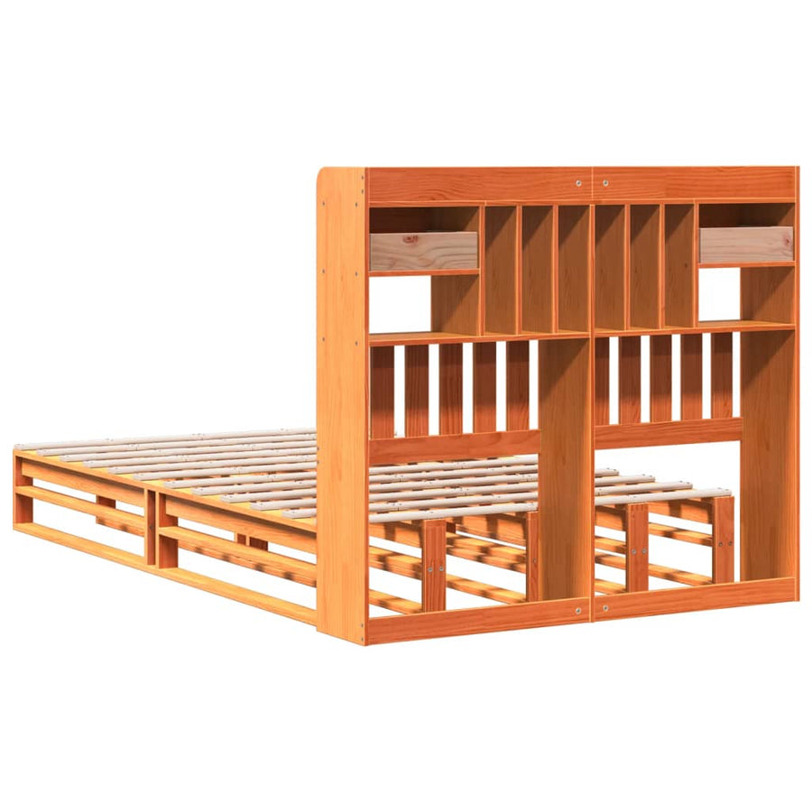 Bed met boekenkast zonder matras grenenhout wasbruin 135x190 cm