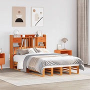 Bed met boekenkast grenenhout wasbruin 135x190 cm