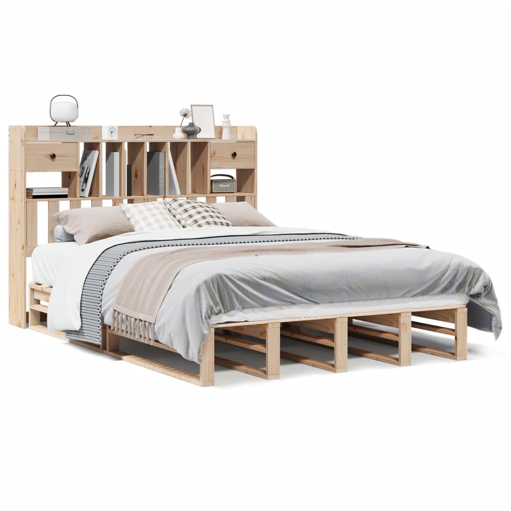 Bed met boekenkast zonder matras massief grenenhout 140x190 cm