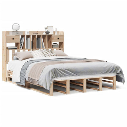 Bed met boekenkast zonder matras massief grenenhout 140x190 cm