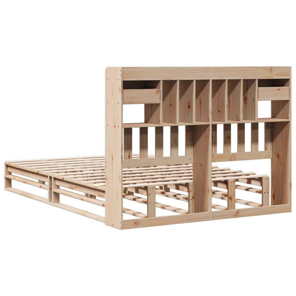 Bed met boekenkast zonder matras massief grenenhout 140x190 cm