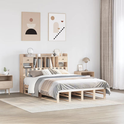 Bed met boekenkast zonder matras massief grenenhout 140x190 cm