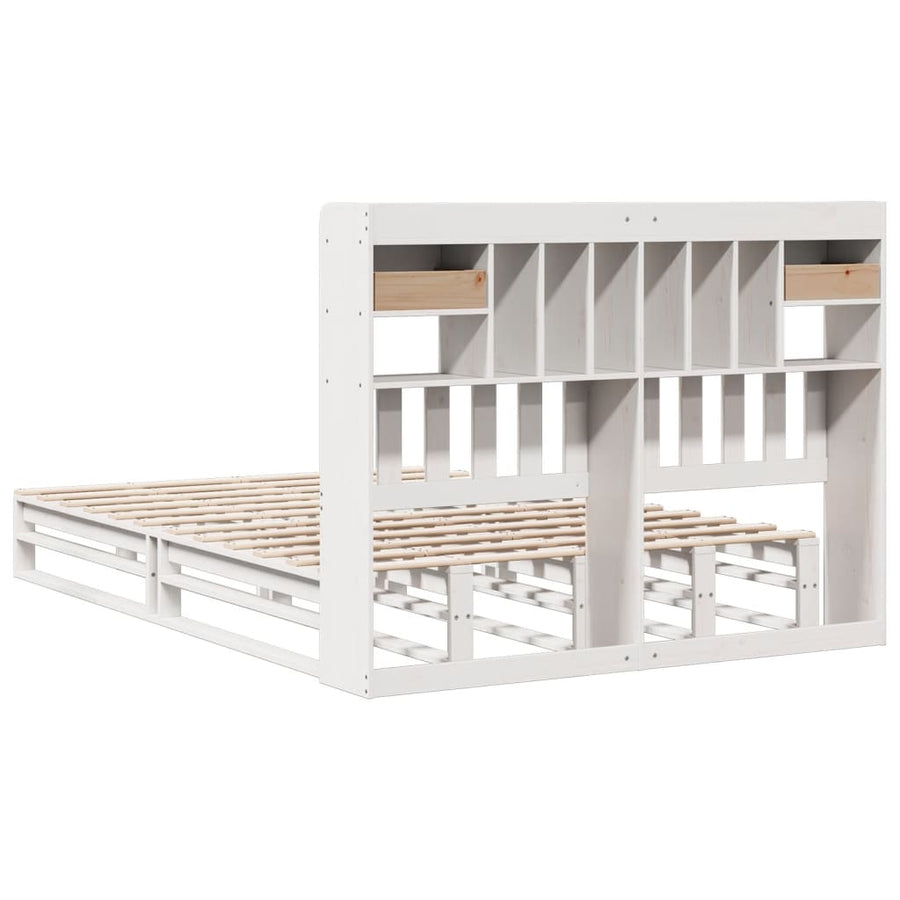 Bed met boekenkast zonder matras grenenhout wit 140x190 cm