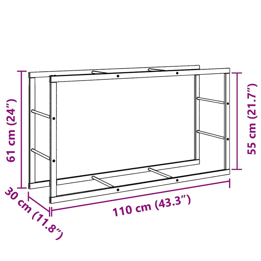 Haardhoutrek 110x30x61 cm staal zwart