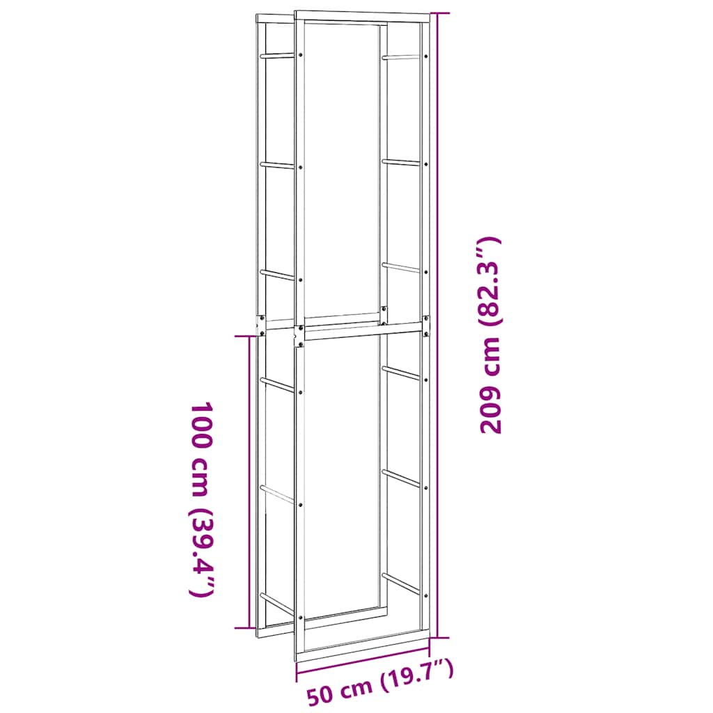 Haardhoutrek 50x30x209 cm staal zwart