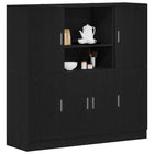 3-Piece Kitchen Cabinet Set, Carved Wood, Black