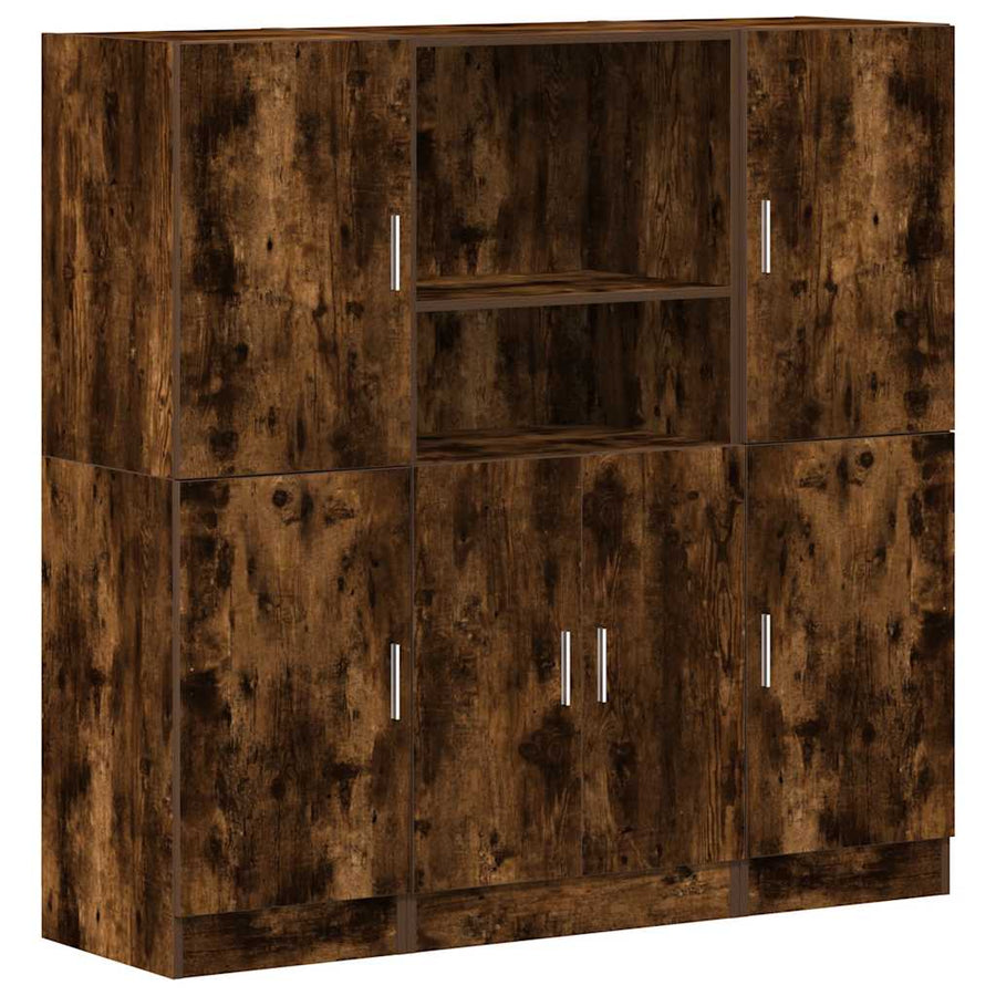 3-delige Keukenkastenset bewerkt hout gerookt eikenkleurig