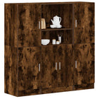 3-piece Kitchen Cabinet Set carved wood smoked oak-colored
