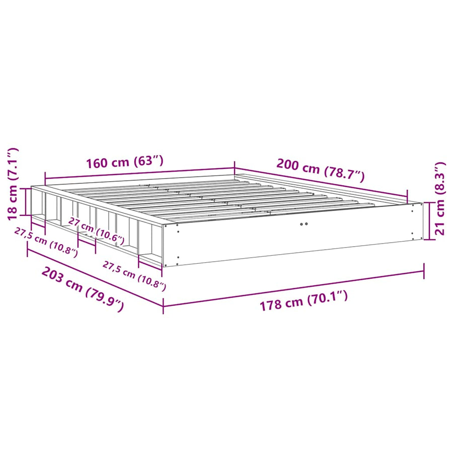 Bedframe zonder matras 160x200 cm massief hout eiken