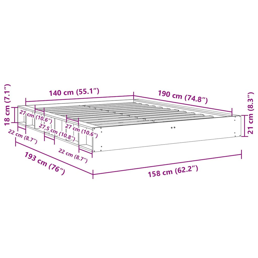Bedframe zonder matras 140x190 cm massief hout eiken