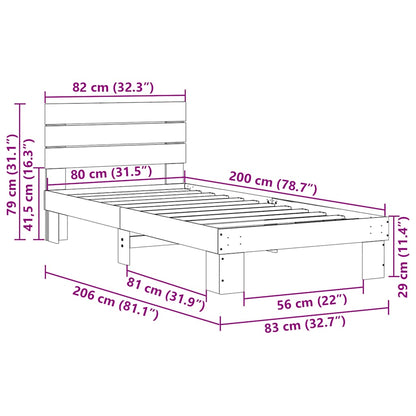 Bedframe hoofdeinde zonder matras 80x200 cm massief hout eiken