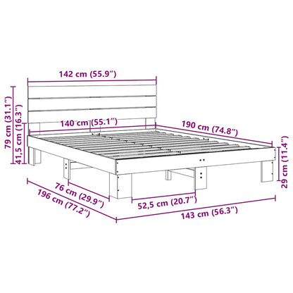 Bedframe hoofdeinde zonder matras 140x190 cm massief hout eiken