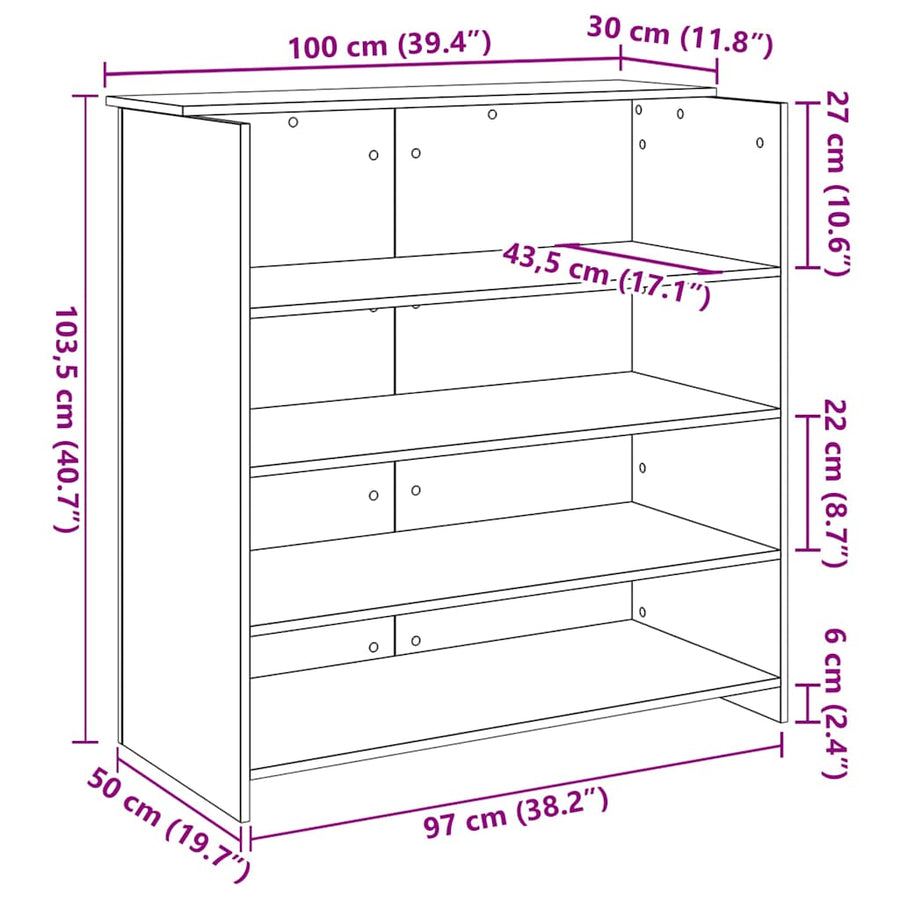 Receptiebalie 100x50x103,5 cm bewerkt hout gerookt eikenkleurig