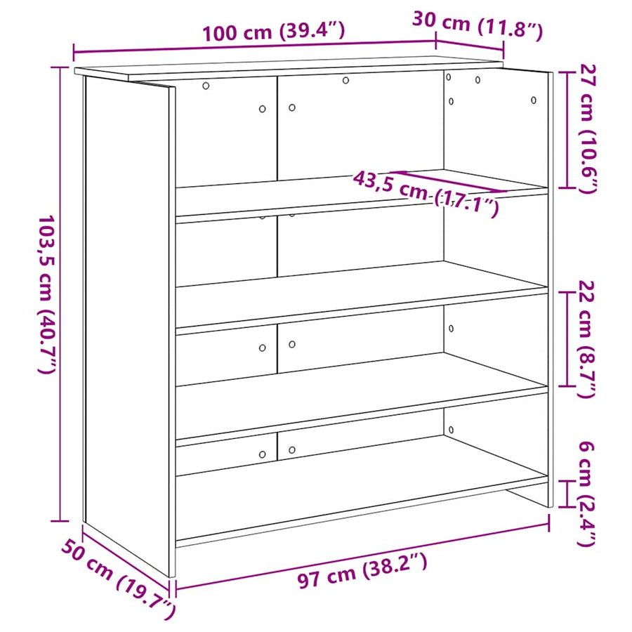 Receptiebalie 100X50X103,5 Cm Bewerkt Hout Eiken 100 x 50 x 103.5 cm Grijs sonoma