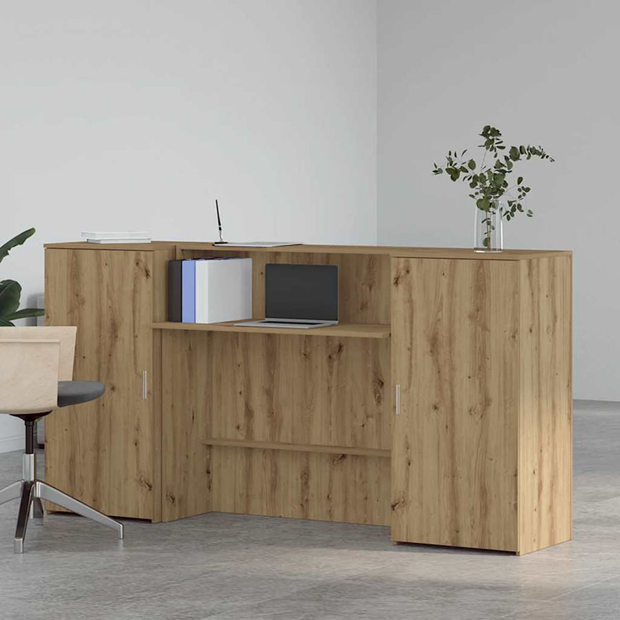 Receptiebalie 200X50X103,5Cm Bewerkt Hout Artisanaal Eikenkleur 200 x 50 x 103.5 cm artisanaal eikenkleurig