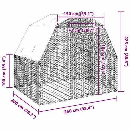 Kippenren met dak 2,5x2x2,25 m gegalvaniseerd staal