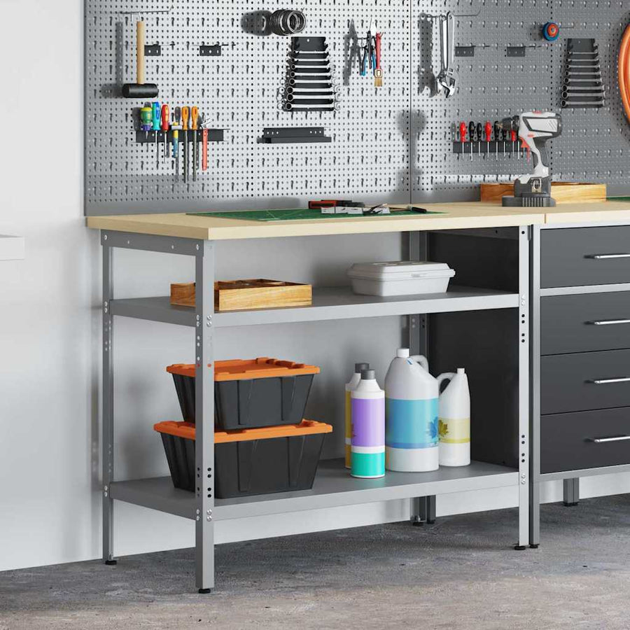 Werktafel met plank Grijs 100 x 55 x 85 cm Gepoedercoat staal