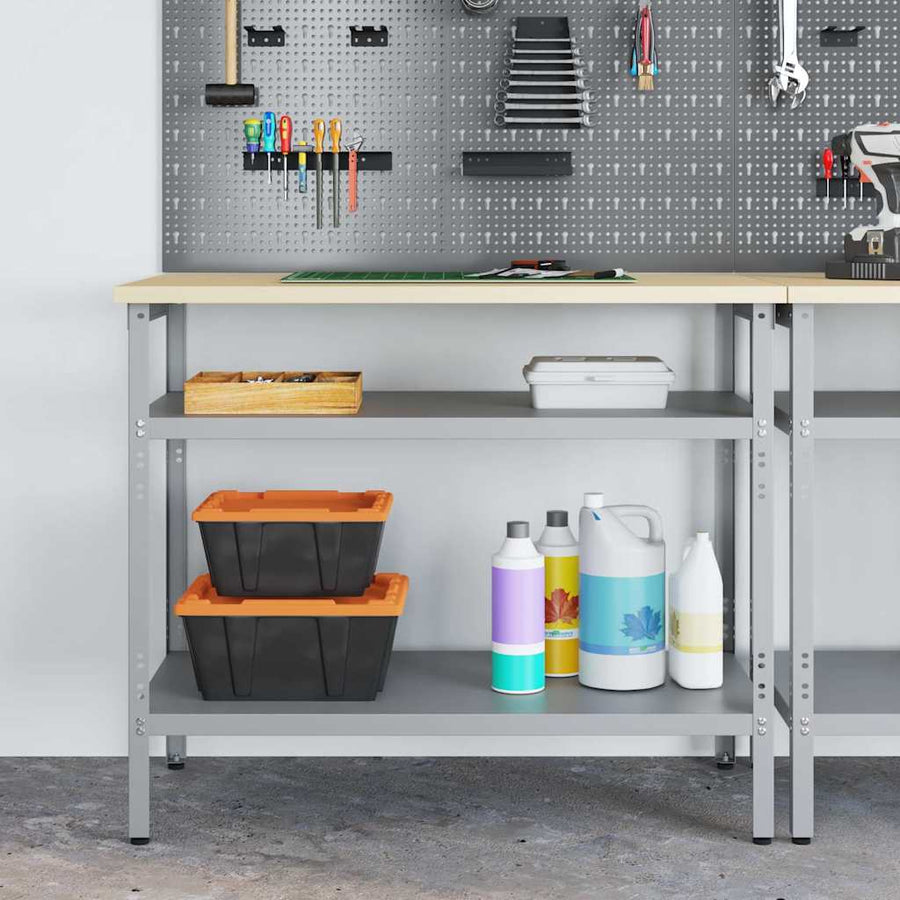 Werktafel met plank Grijs 100 x 55 x 85 cm Gepoedercoat staal