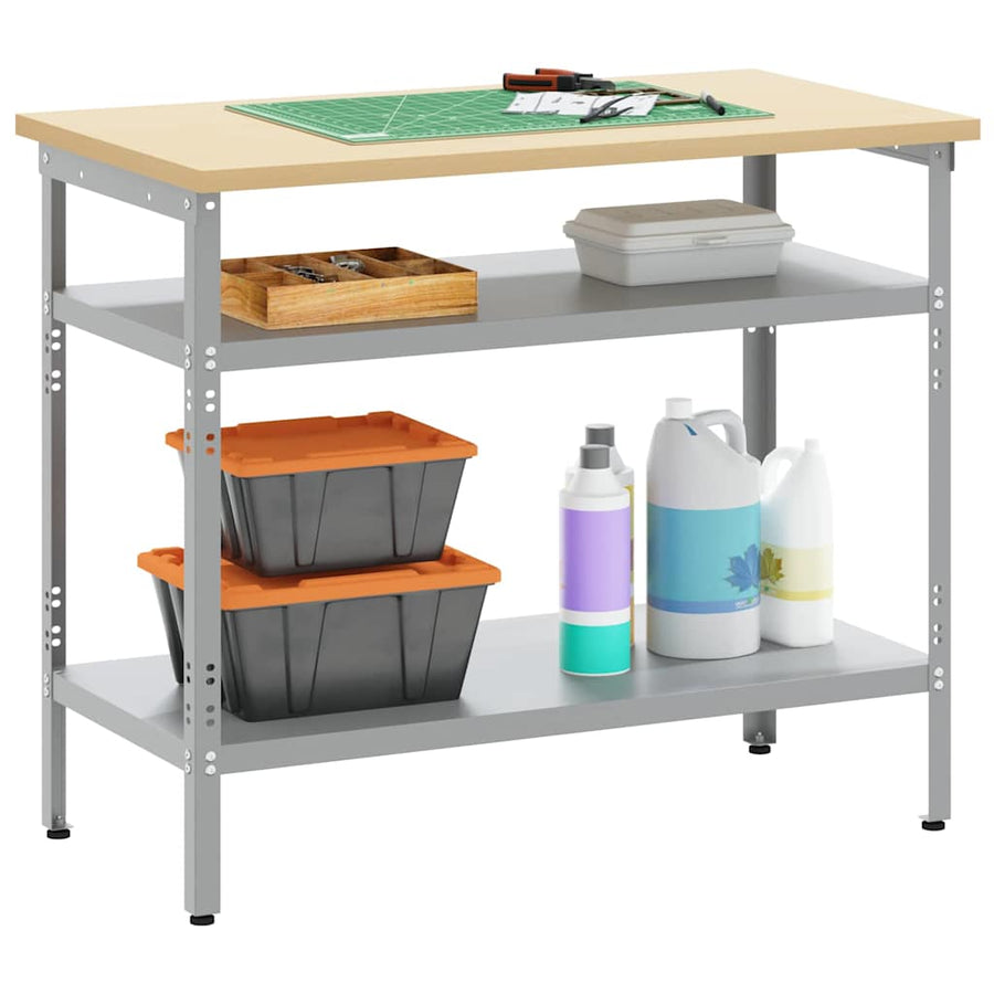 Werktafel met plank Grijs 100 x 55 x 85 cm Gepoedercoat staal