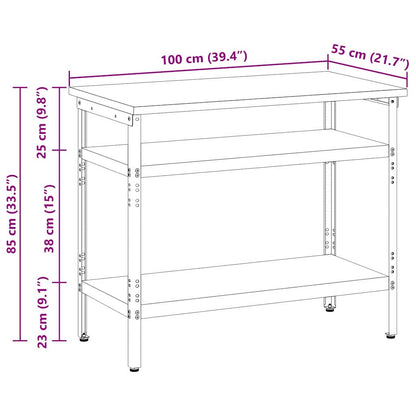 Werktafel met plank Grijs 100 x 55 x 85 cm Gepoedercoat staal