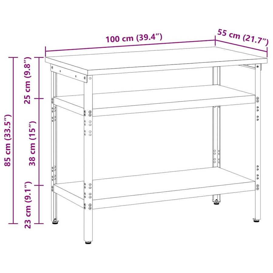 Werktafel met plank Grijs 100 x 55 x 85 cm Gepoedercoat staal