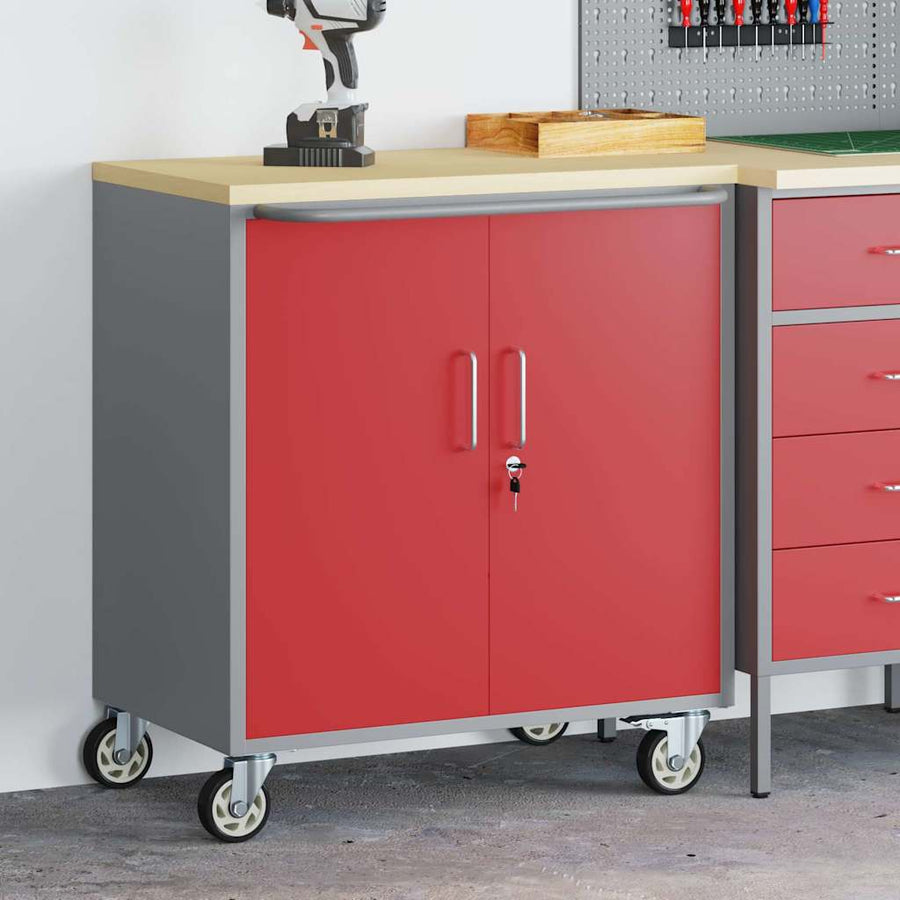 Werkbank 75 X 45 X 85 Cm Poedergecoat Staal Rood en grijs