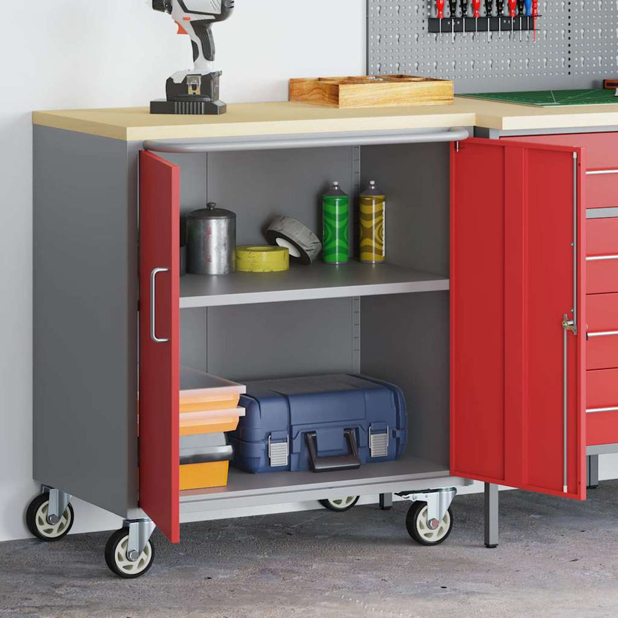 Werkbank 75 X 45 X 85 Cm Poedergecoat Staal Rood en grijs