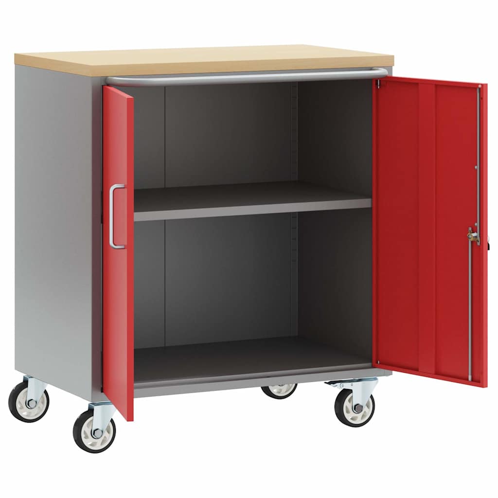 Werkbank 75 X 45 X 85 Cm Poedergecoat Staal Rood en grijs