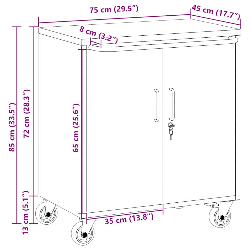 Werkbank 75 X 45 X 85 Cm Poedergecoat Staal Rood en grijs