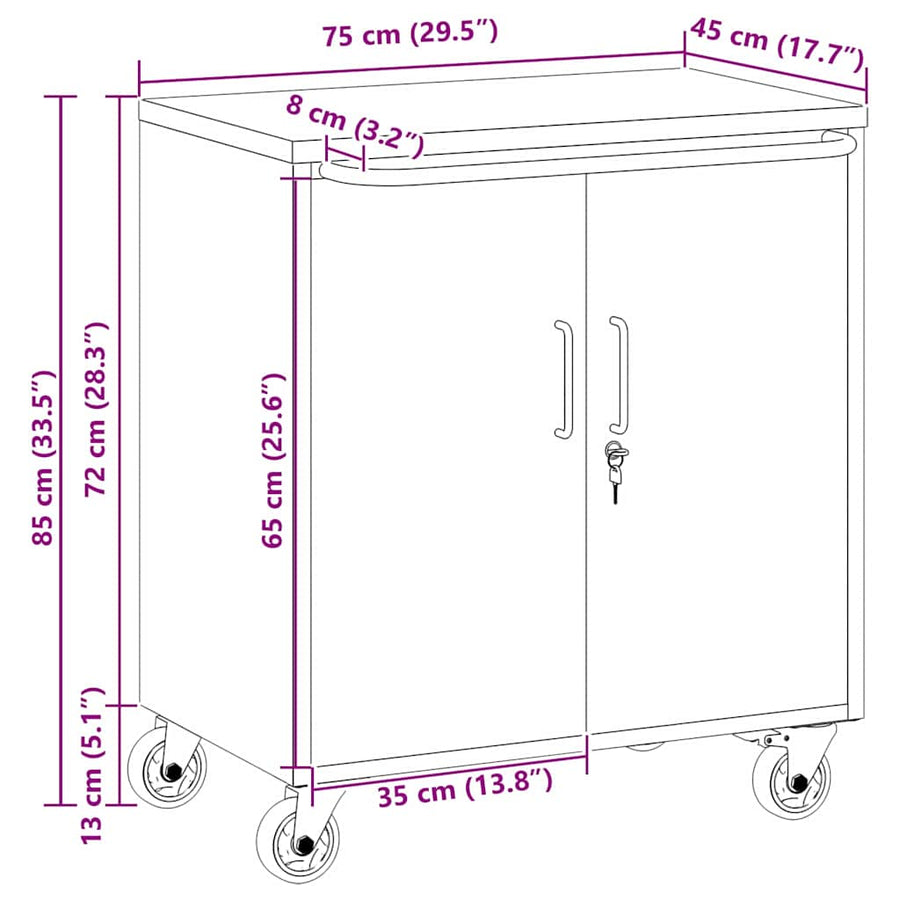 Werkbank 75 X 45 X 85 Cm Poedergecoat Staal Rood en grijs