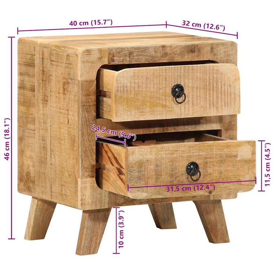 Nachtkastje 2 st 40x32x46 cm massief hout ruw mangohout